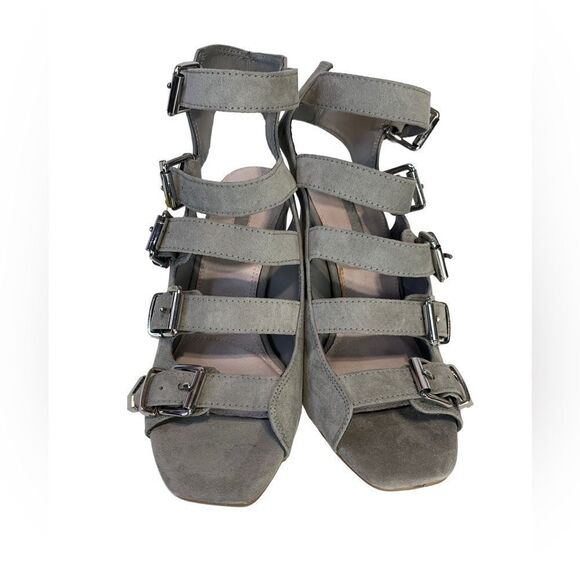 TOP Shop Grey Genuine Suede Chunky Heels - Picture 2 of 10